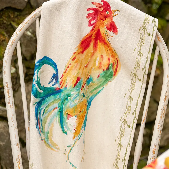 Rooster Watercolor Tea Towel