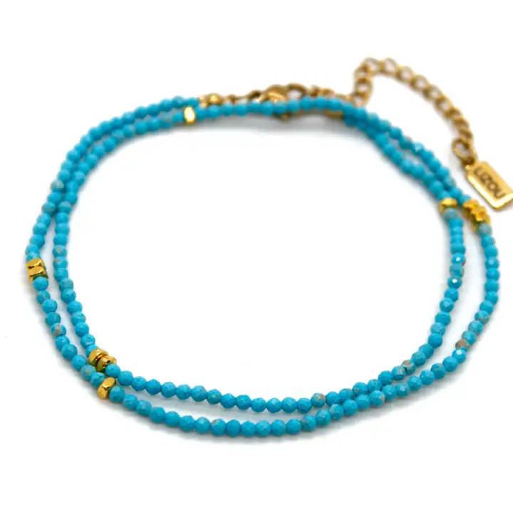 Turquoise Stone and Gold Luxury Short Necklace