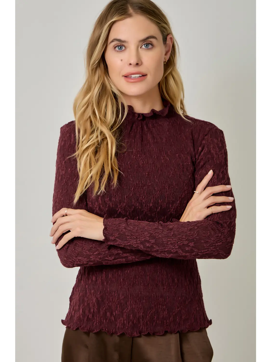 Lettuce Edge Textured Knit Top