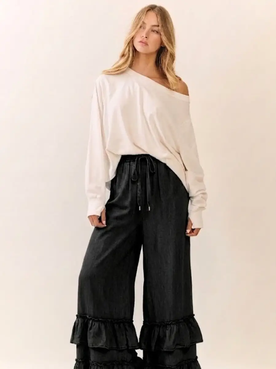 Washed Chambray Wide Leg Pants