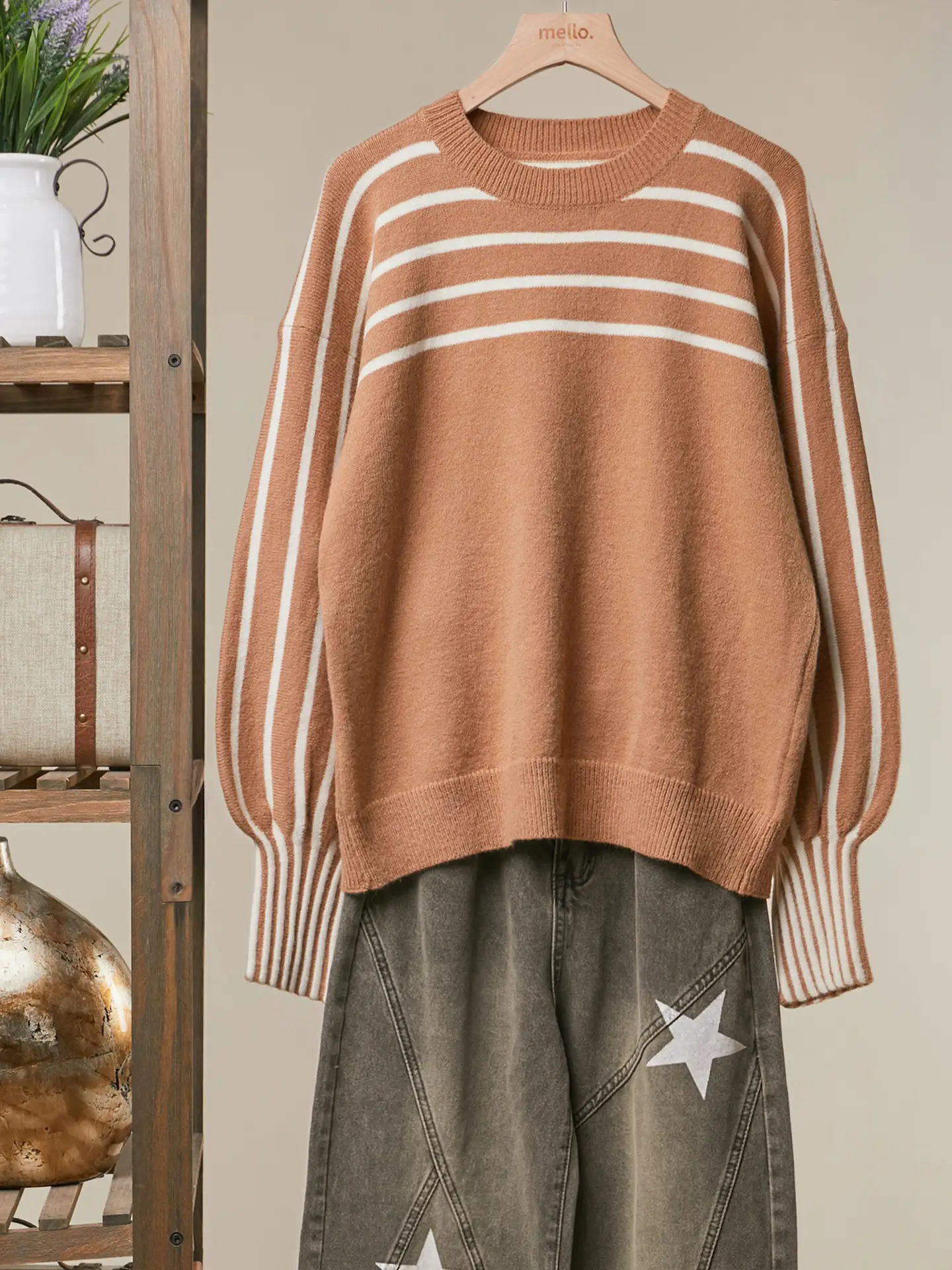 Striped Raglan Sleeve Knit Sweater