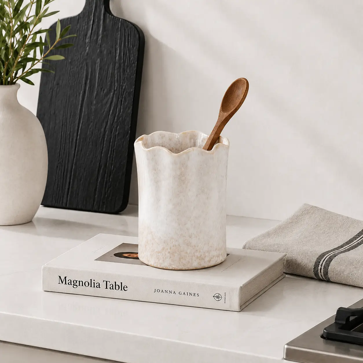 Scalloped Edge Ceramic Vase