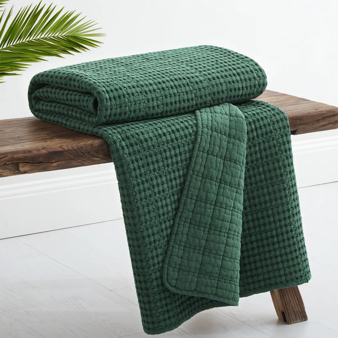 Mills Waffle Quilted Throw - Forest Green