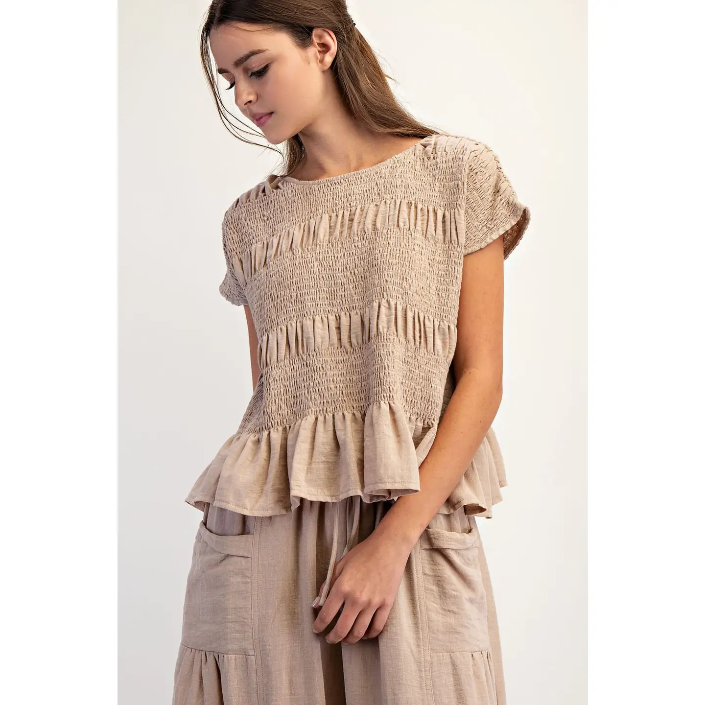 Ruched Crew Neck Top