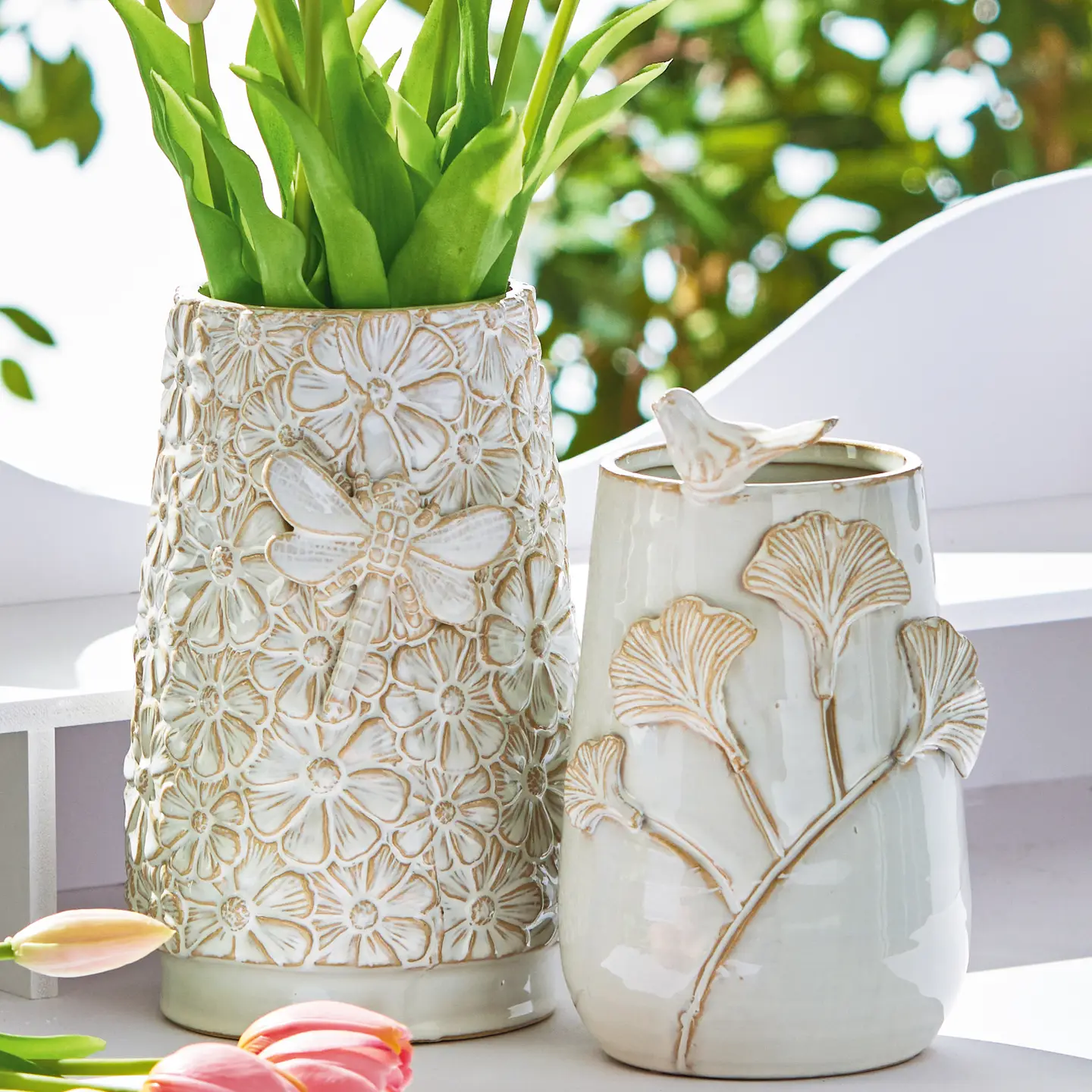 Dragonfly Vase White Stoneware Vase