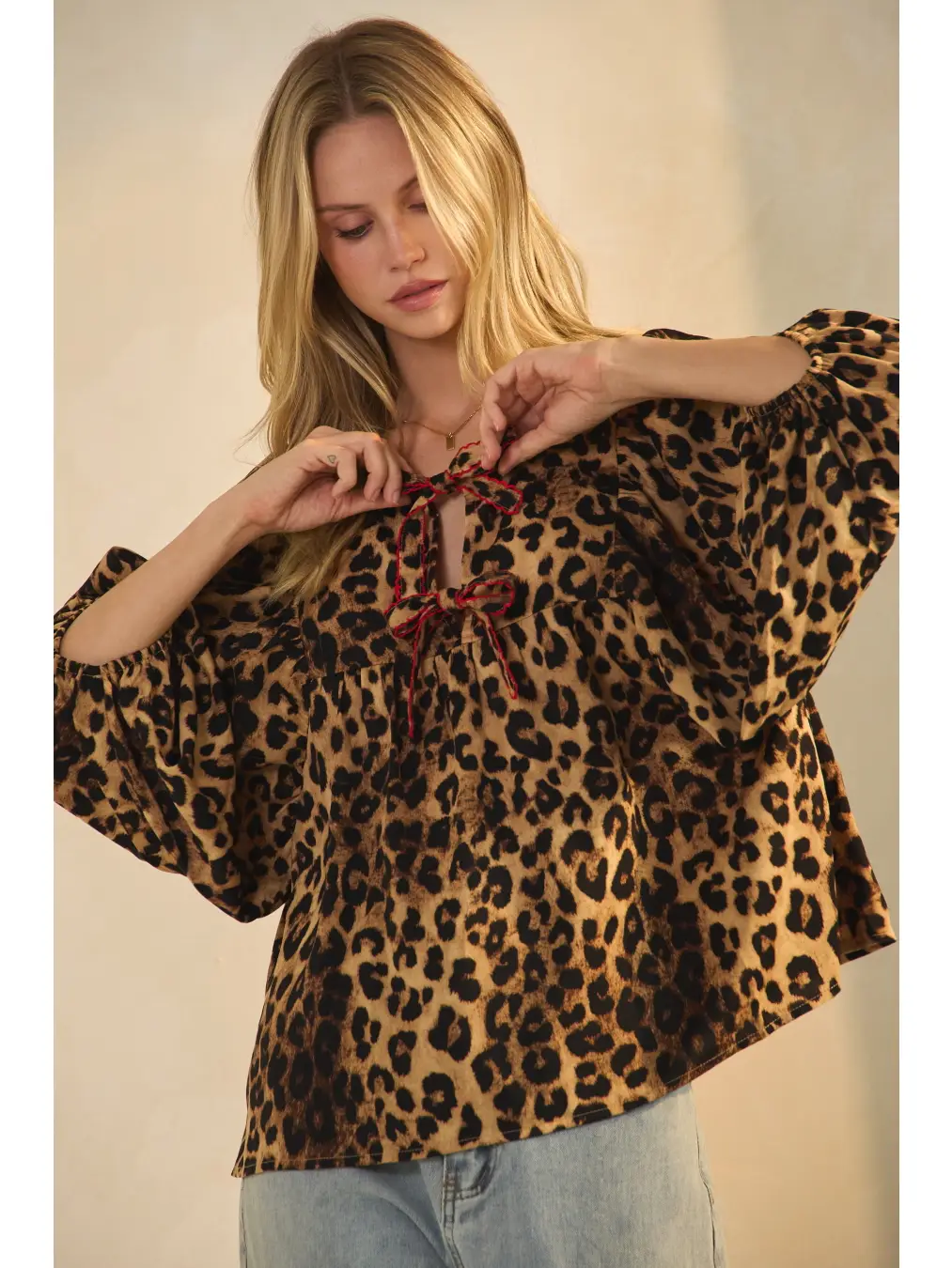 Leopard Printed Puff Sleeve Blouse