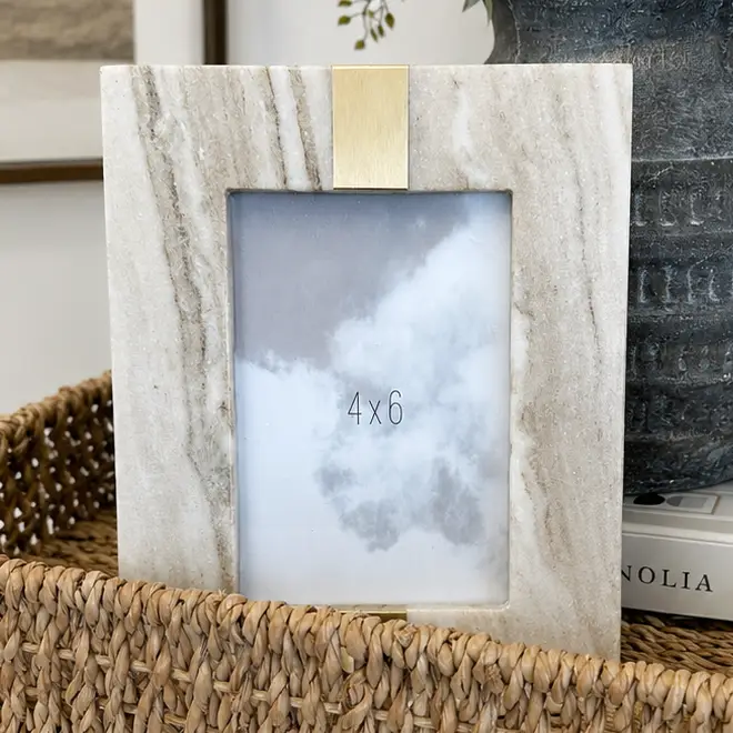 Beige Marble Picture Frame with Gold Accent