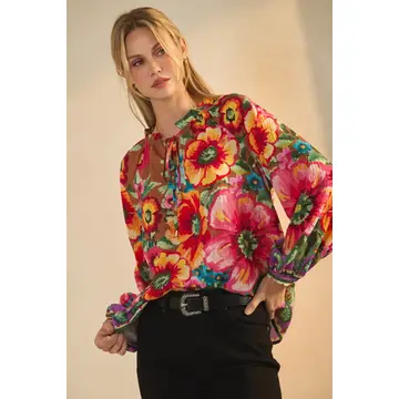 Floral Border Printed Blouse