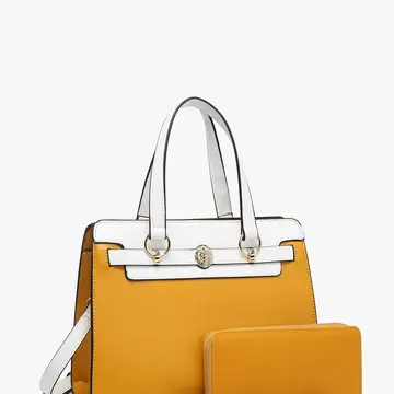 Lexie Two-Tone Lion Satchel w/ Wallt - Mustard
