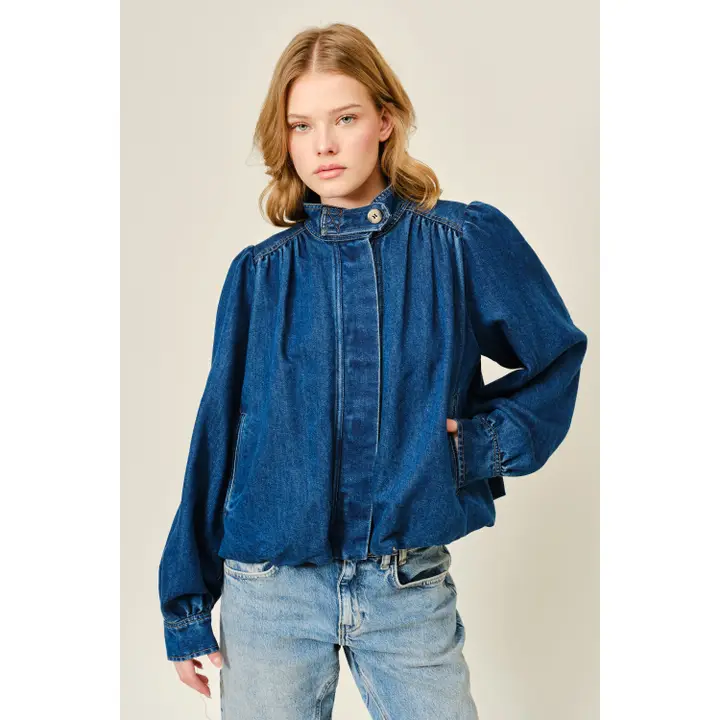 Bubble High Neck Super Soft Denim Jacket