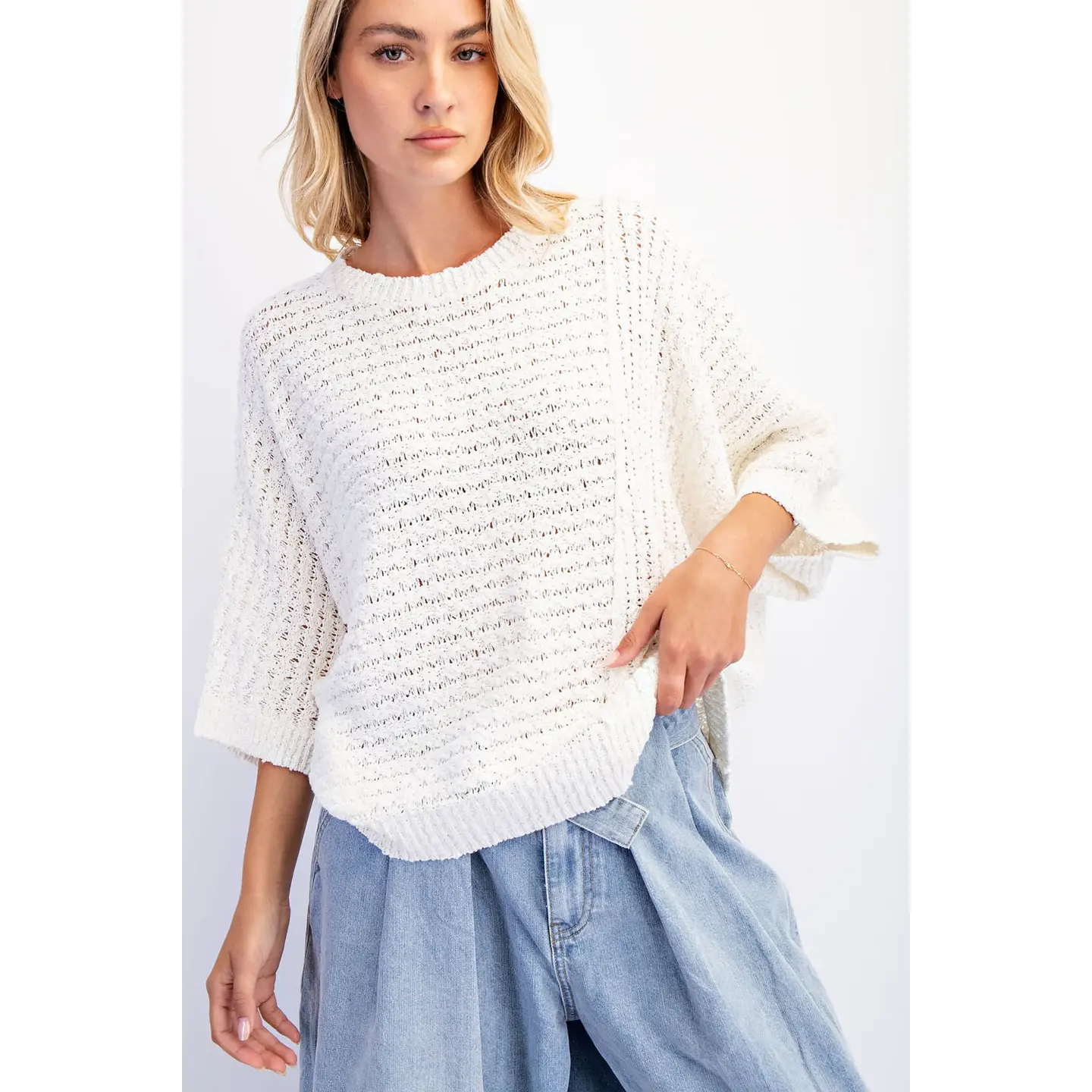 Asymmetrical Open Stitch Sweater - Ivory