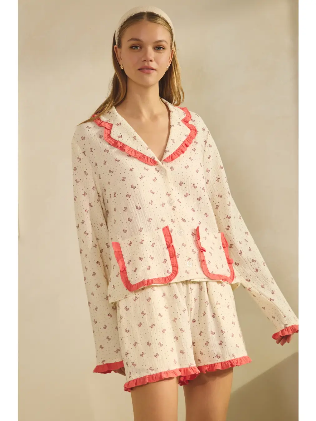 Ruffled Printed Pajama Set