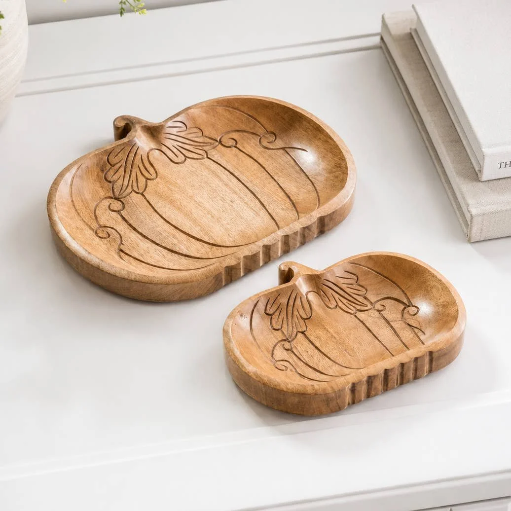Carved Wood Pumpkin Tray