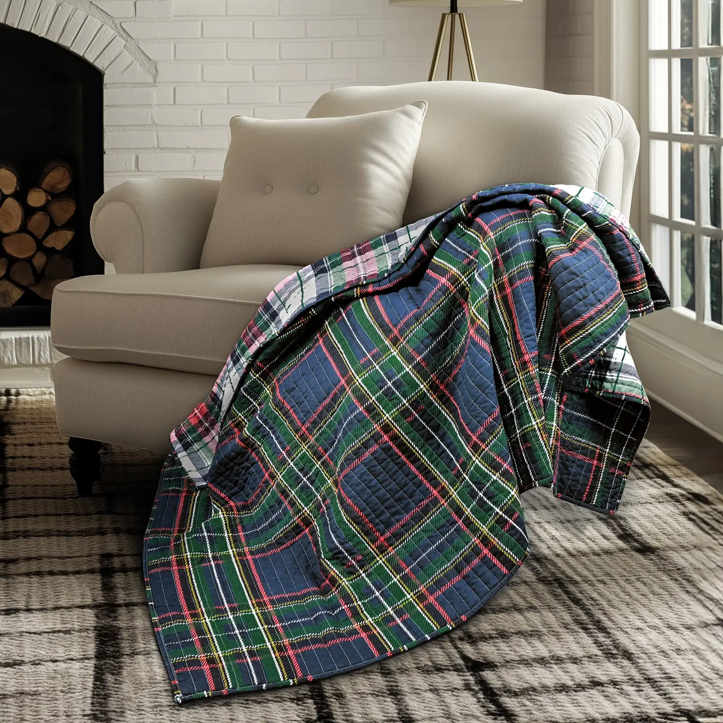 Spencer Plaid Quilted Throw - Navy