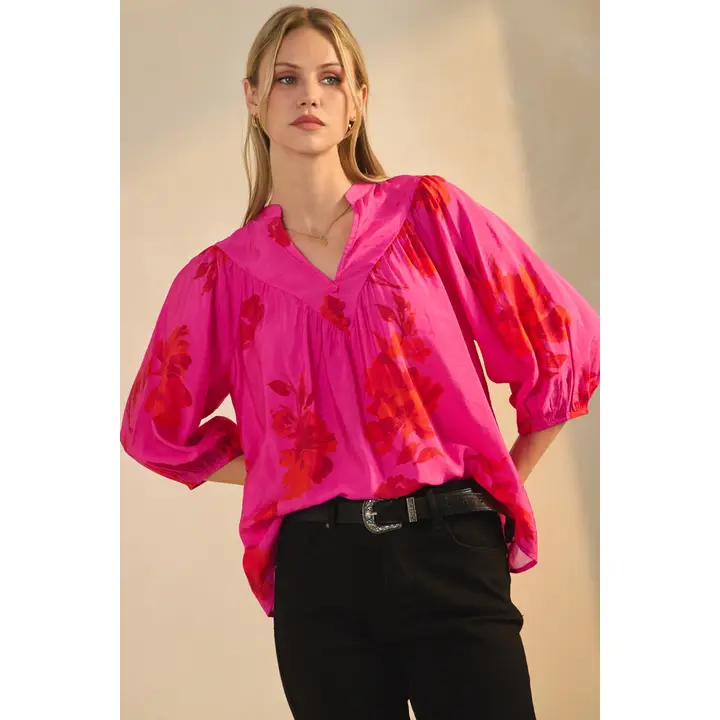 Floral Printed Blouse - Fuchsia