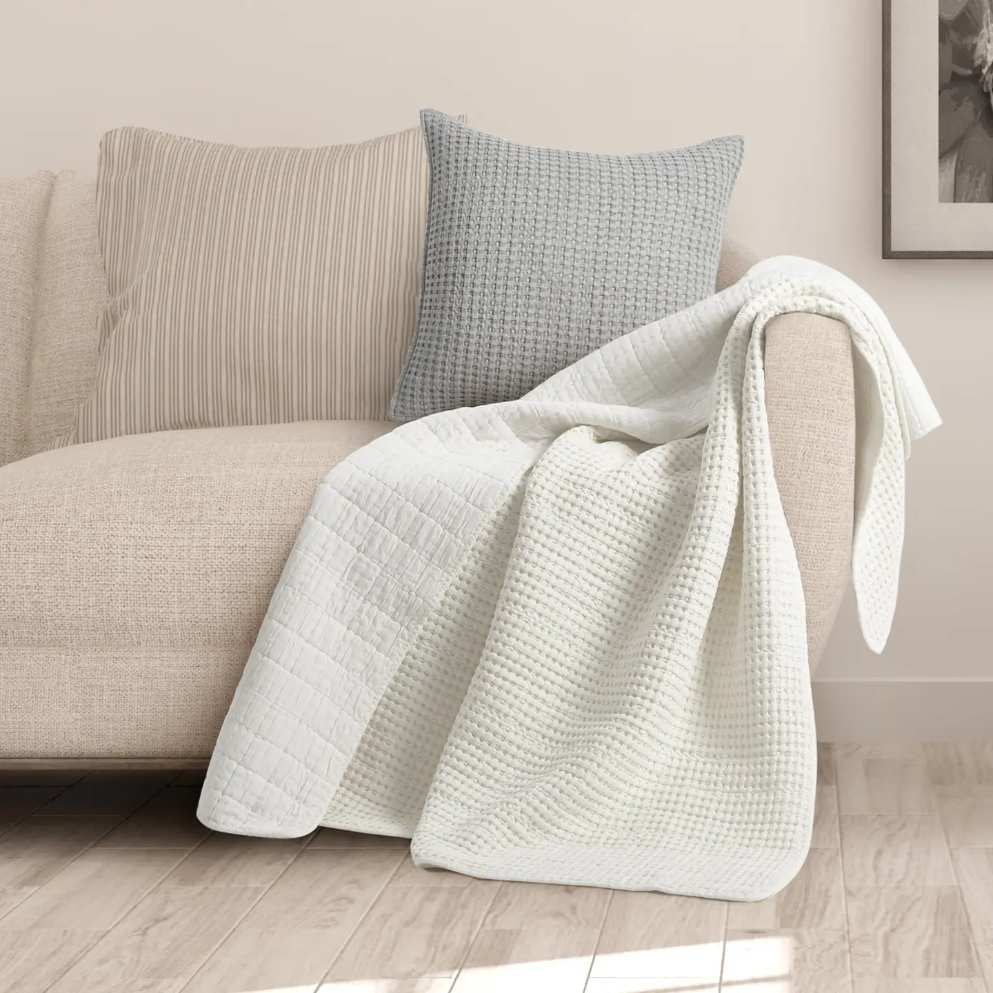 Mills Waffle Quilted Throw - Cream