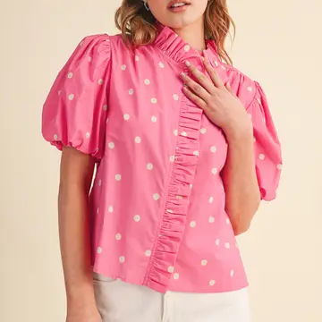 Polka Dot Ruffled Button Down Top