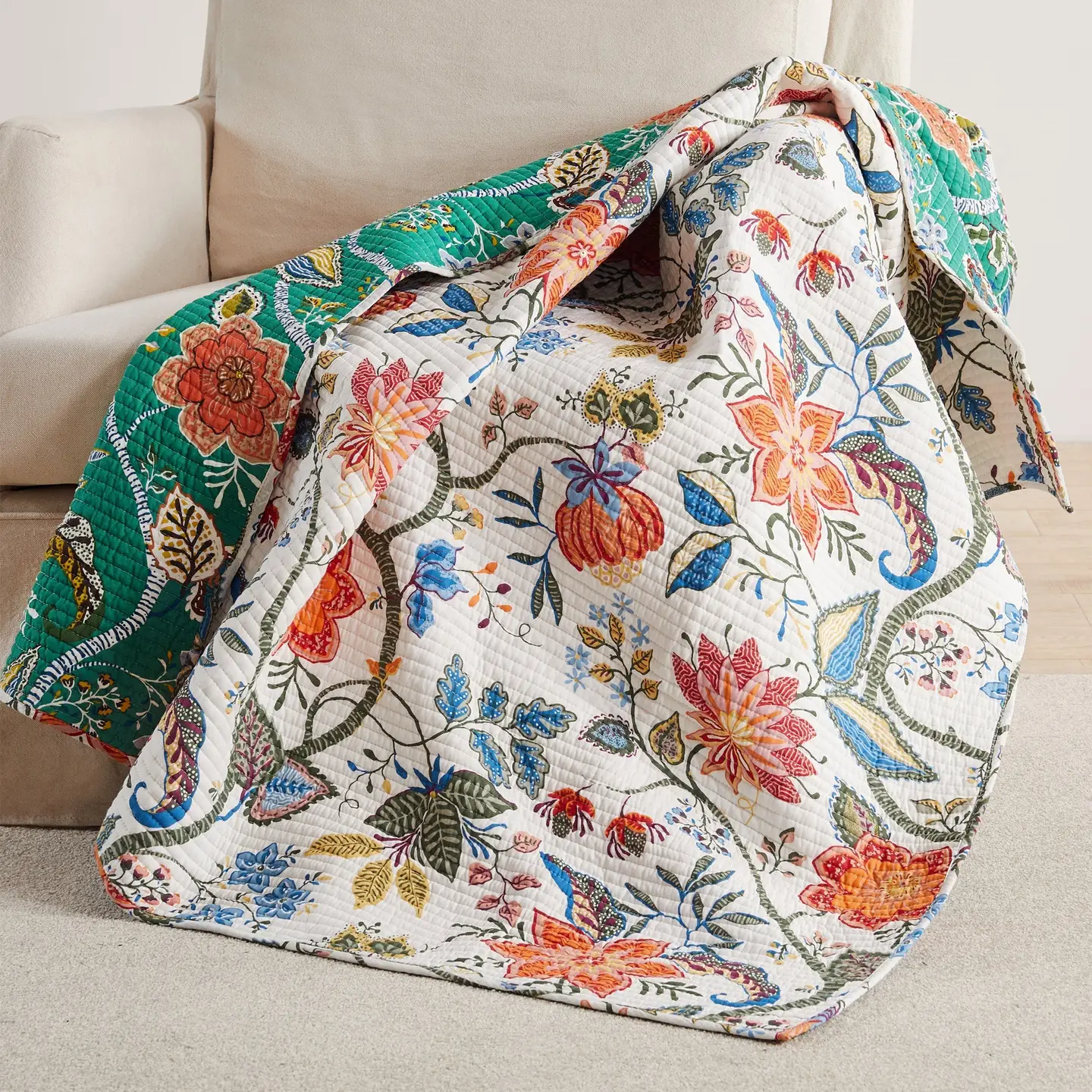 Carmina Reversible Floral Quilted Throw Blanket
