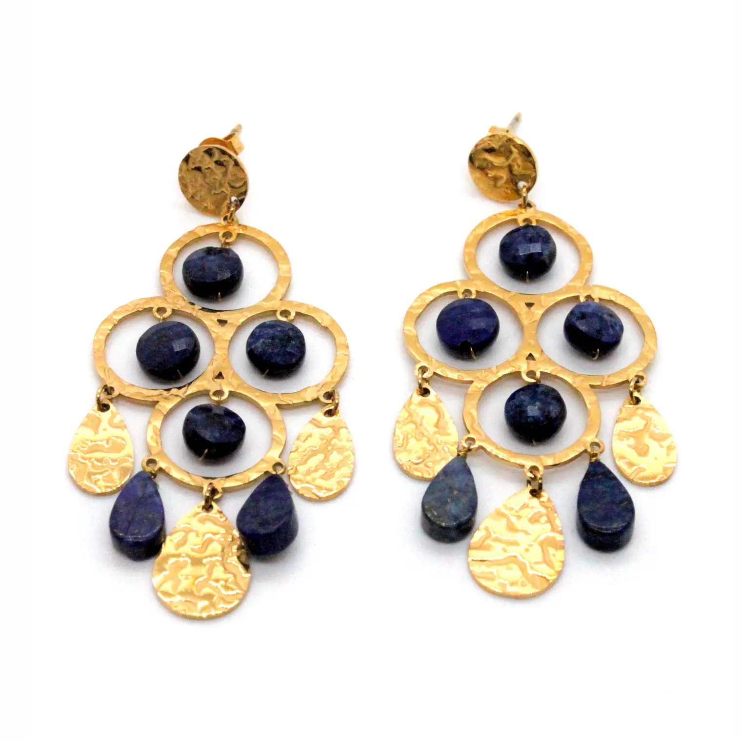 Dangle Chandelier Type Earrings with Lapis Stone