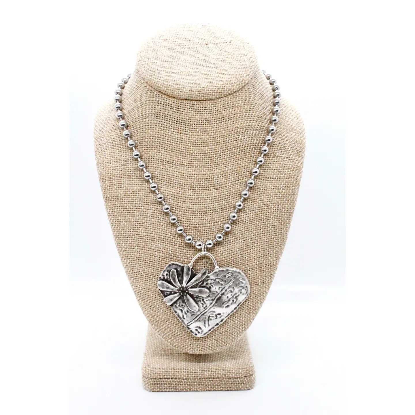 Heart Flower Pendant Silver Chain Necklace