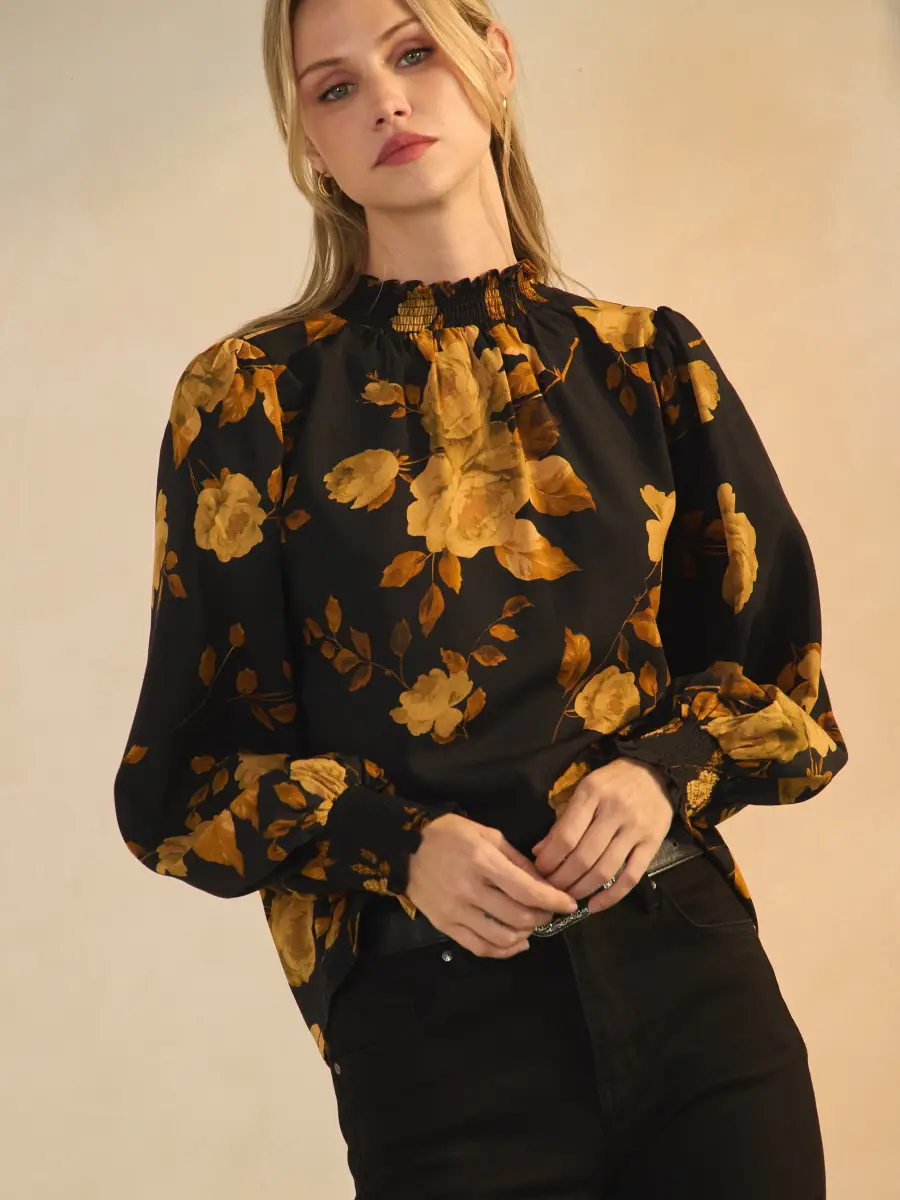 Floral Printed Blouse - Black