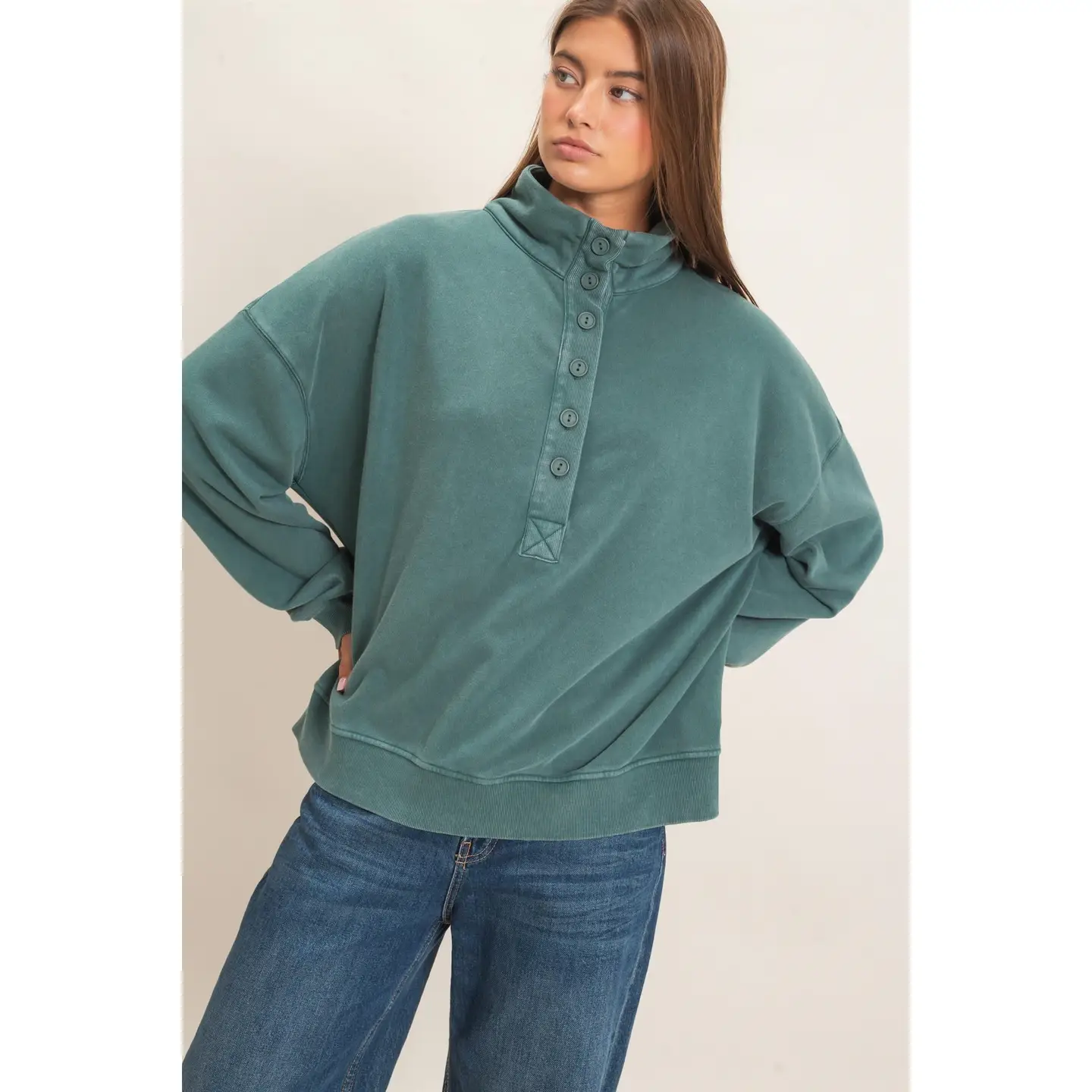 Mineral Wash Button Front Sweatshirt