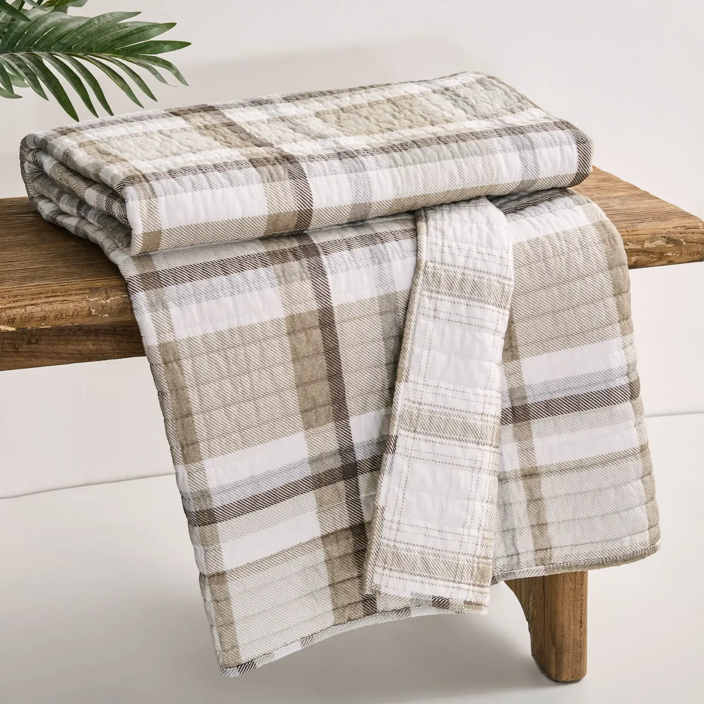 Spencer Plaid Quilted Throw - Neutral