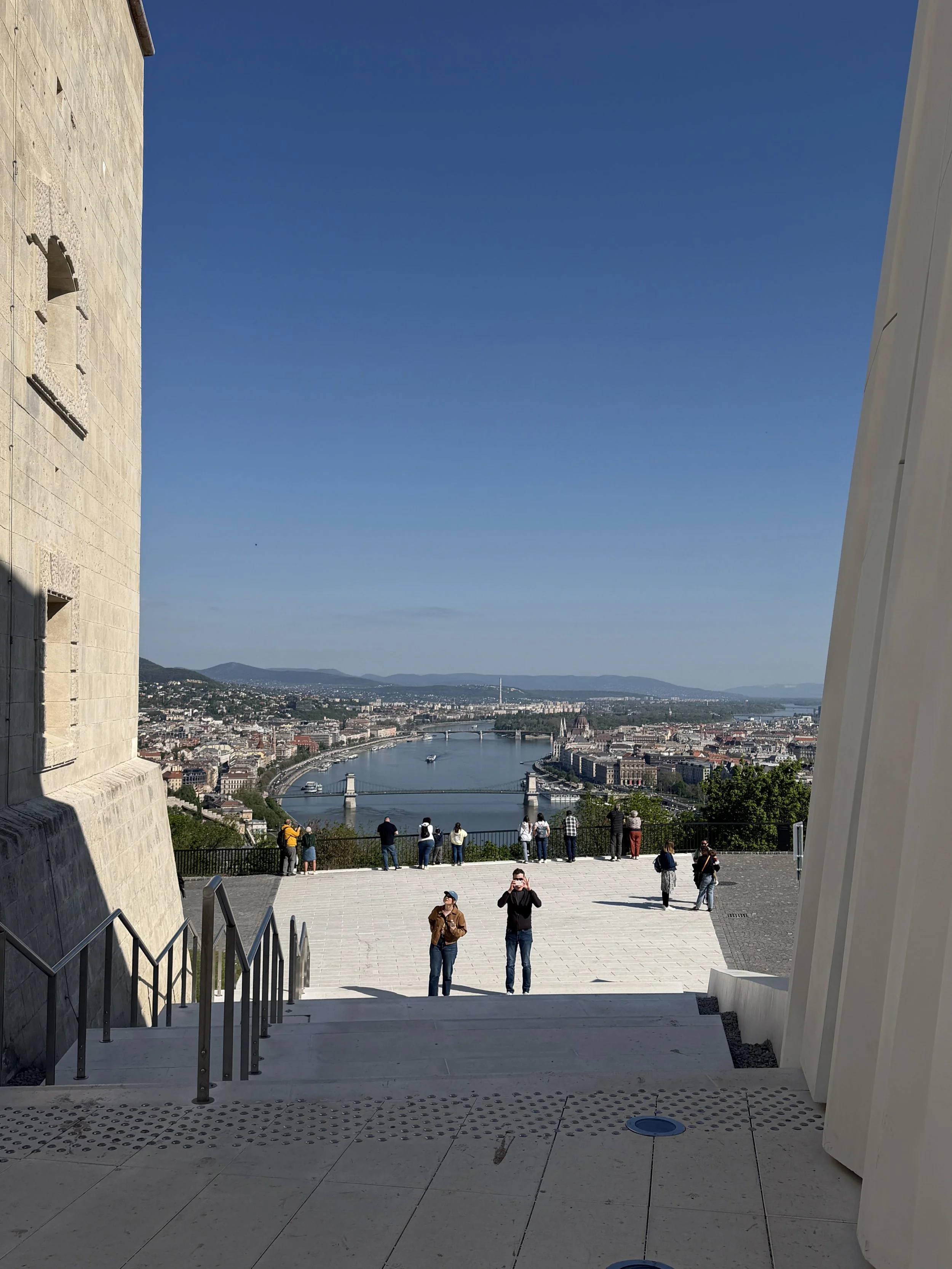 View from the Citadella on Gellért Hill overlooking the Danube River, Chain Bridge and Budapest skyline