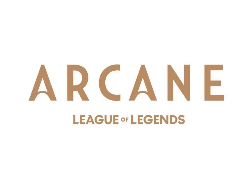 "Arcane League of Legends" logo in brown text on a white background.