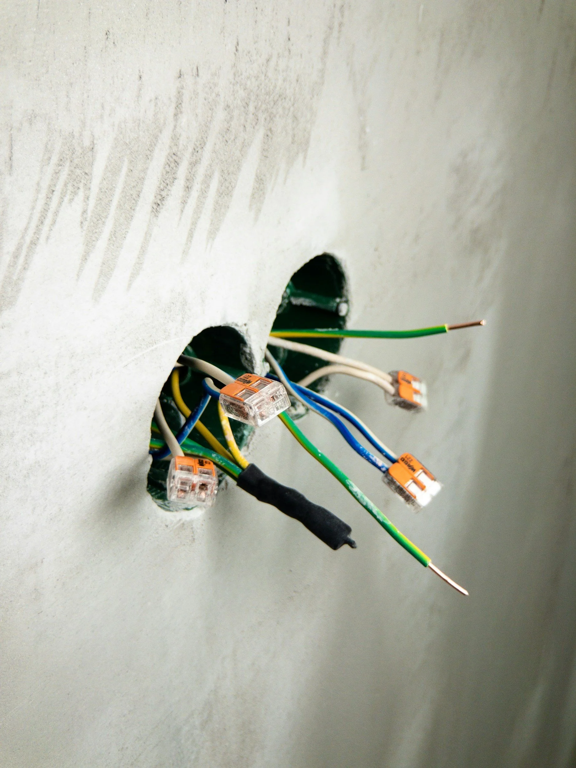 Residential electrical wiring with wire connectors during an electrical repair