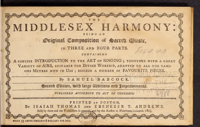 Middlesex Harmony, 2nd Ed., 1803