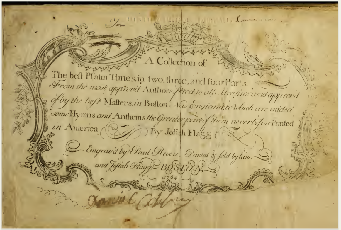 Title page of A Collection of the Best Psalm Tunes, 1764. Joseph Flagg. ASMI 189.