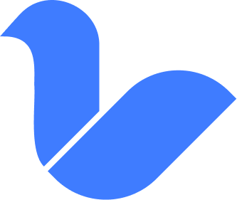 Blue abstract logo design with curved shapes.