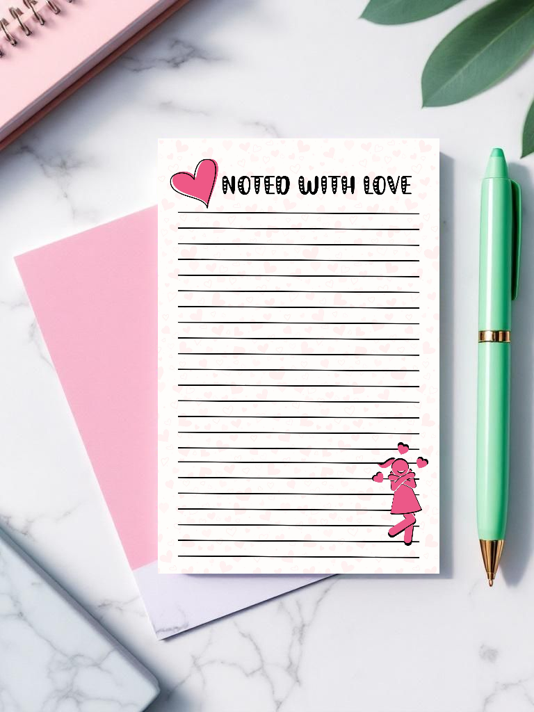 Noted With Love – 5x7 Lined Heart-Themed Notepad | Sweet Stationery for Notes, Letters & Journaling