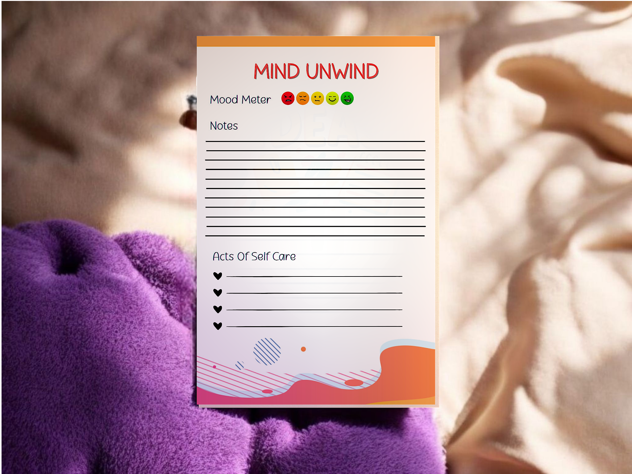 Mind Unwind – 5x7 Mood Tracker & Self-Care Notepad | Guided Mental Health Journal for Mindful Reflection