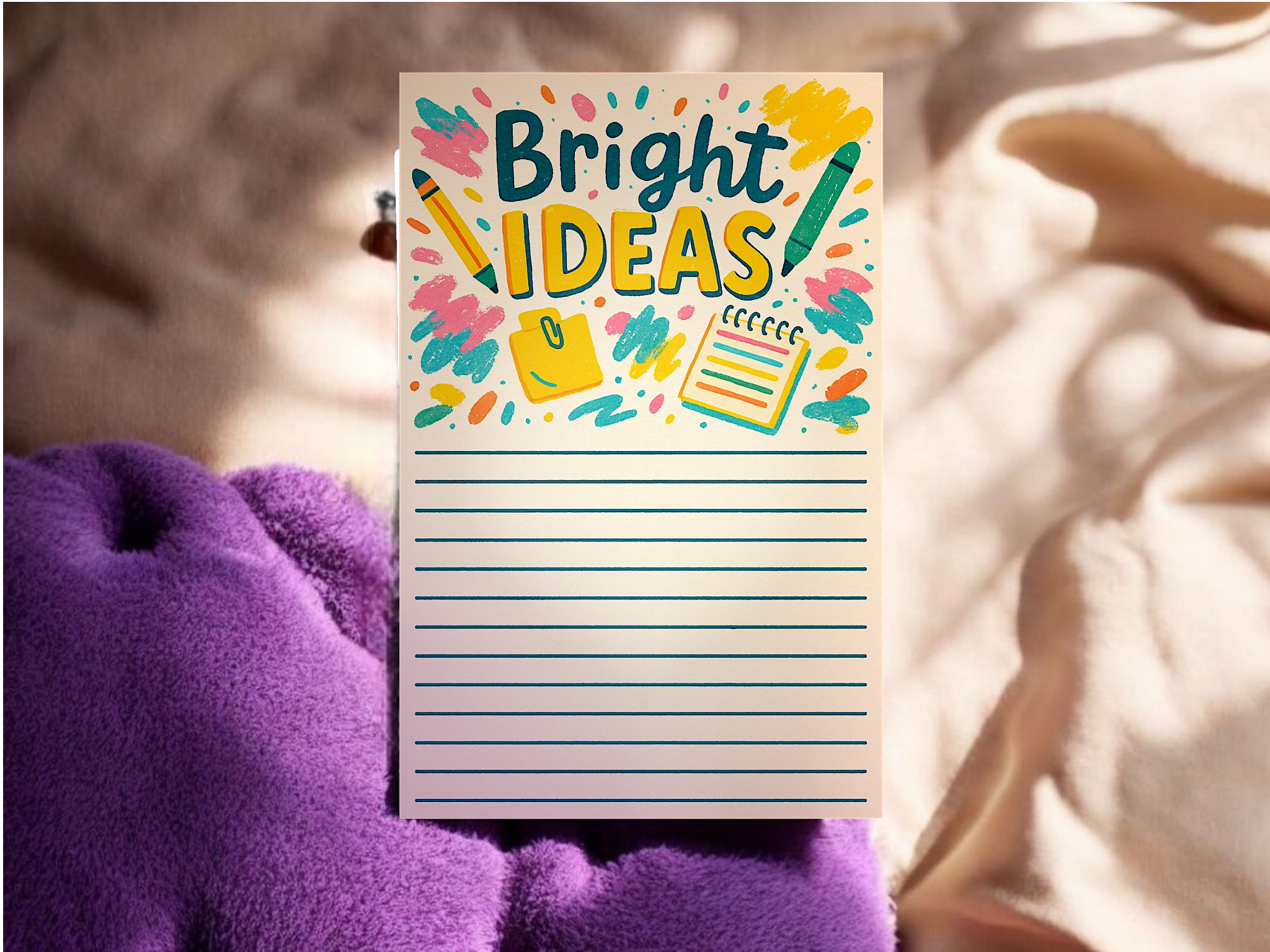 Bright Ideas – 5x7 Colorful Lined Notepad | Creative Stationery for Notes, Brainstorming & Journaling