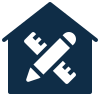 Icon of a house with a pencil and ruler inside