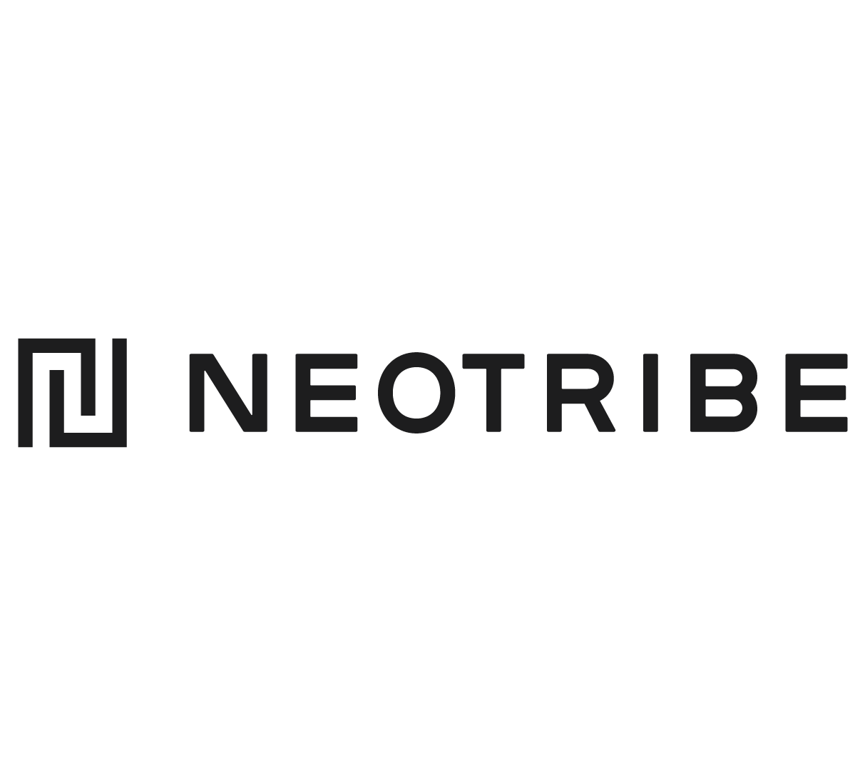 Neotribe logo with black text and a stylized black square icon on a white background.
