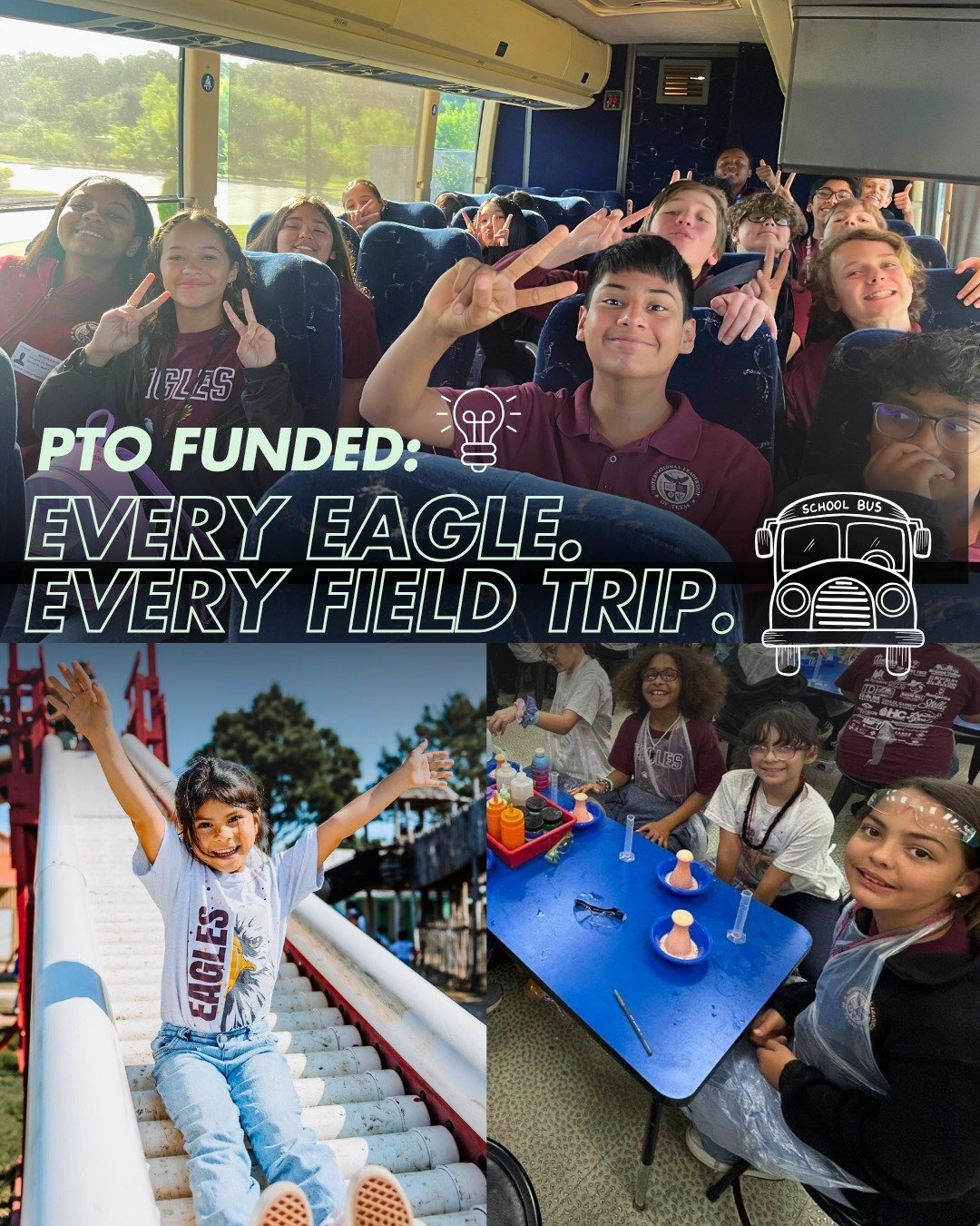 ✨ PTO Funded: Every Eagle, Every Field Trip

Last year, your PTO stepped in to fill the gap, ensuring that no family paid more than $20 per student for field trips.
This year, we&rsquo;re proud to share that families will pay no more than $10 per stu
