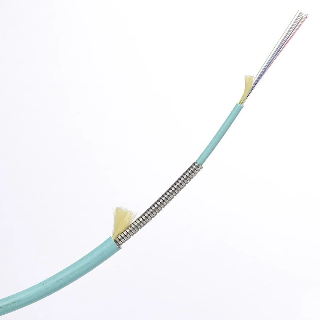 24 Fiber OM4 250um LSZH Indoor Armored Fiber Optic Cable