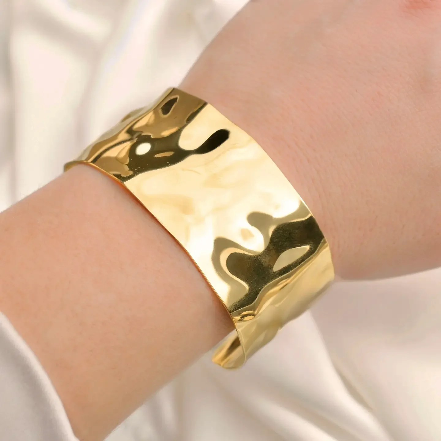 Chunky Hammered Cuff Bracelet - Stainless Steel Wide Cuff 2.webp