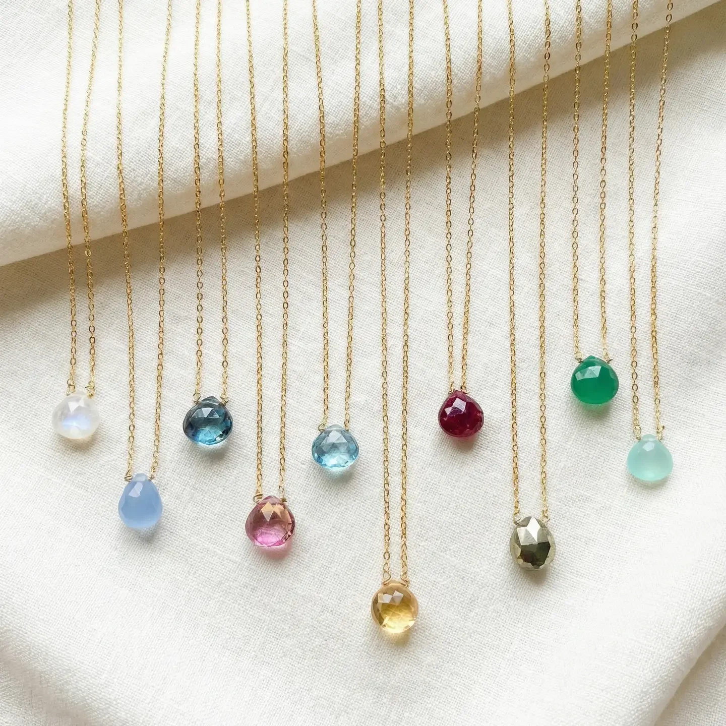 Single Briolette On Dainty Chain - 18", Blue Topaz, 14K Gold Fill