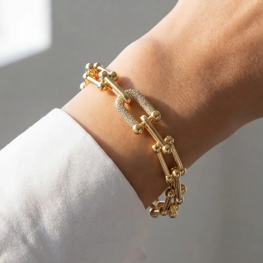 Gold Dipped Cz Chain Clasp Bracelet