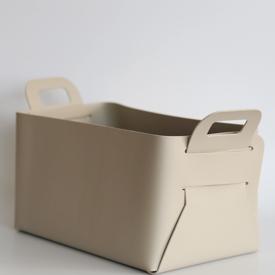 Vegan Leather Storage Basket Gift Box, Medium- Color Oatmeal