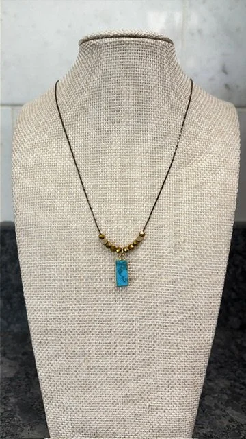 Delicate Beaded Necklace with Rectangle Semi Precious