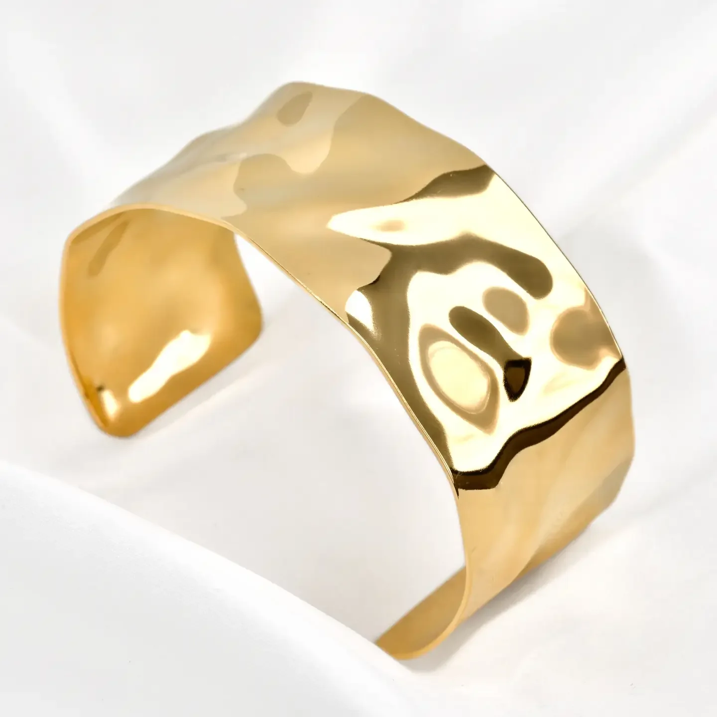 Chunky Hammered Cuff Bracelet - Stainless Steel Wide Cuff 1.webp