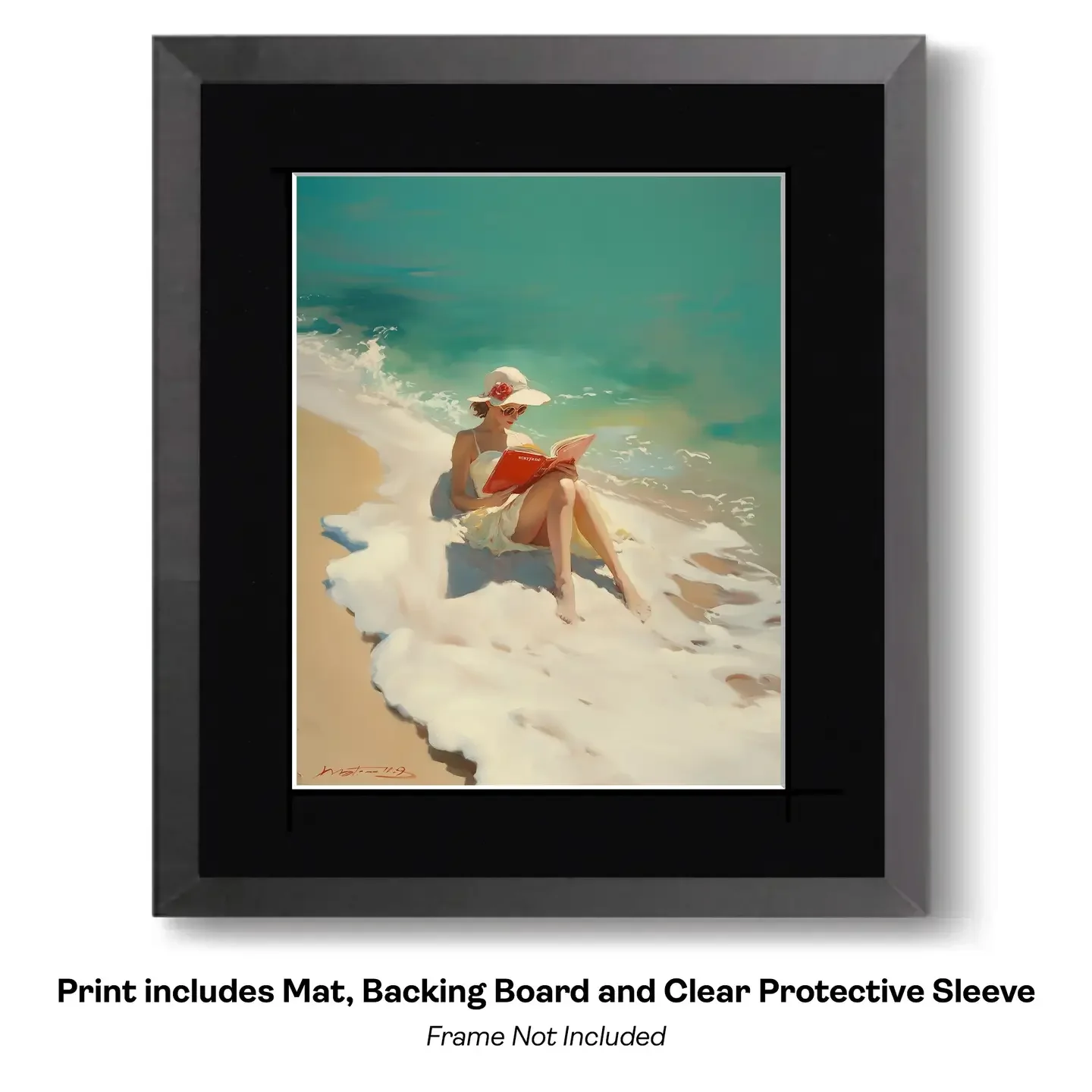Oblivious Reader At the Beach 8x10 Art Print 2.webp