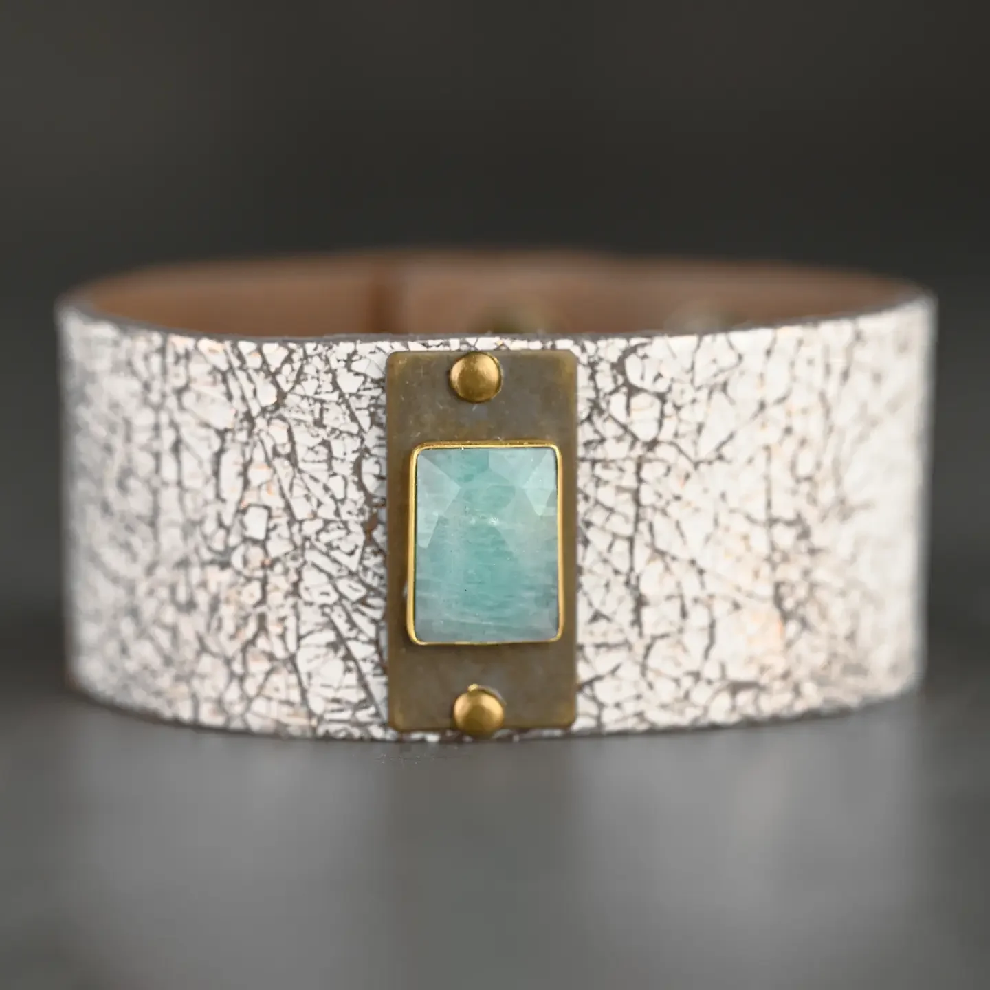 Midsize Cuff with Semi Precious Gemstone (Rose Gold Leather)