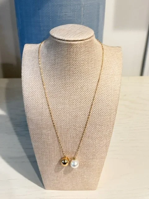 Pearl Metallic Bead Charm Chain Neclace