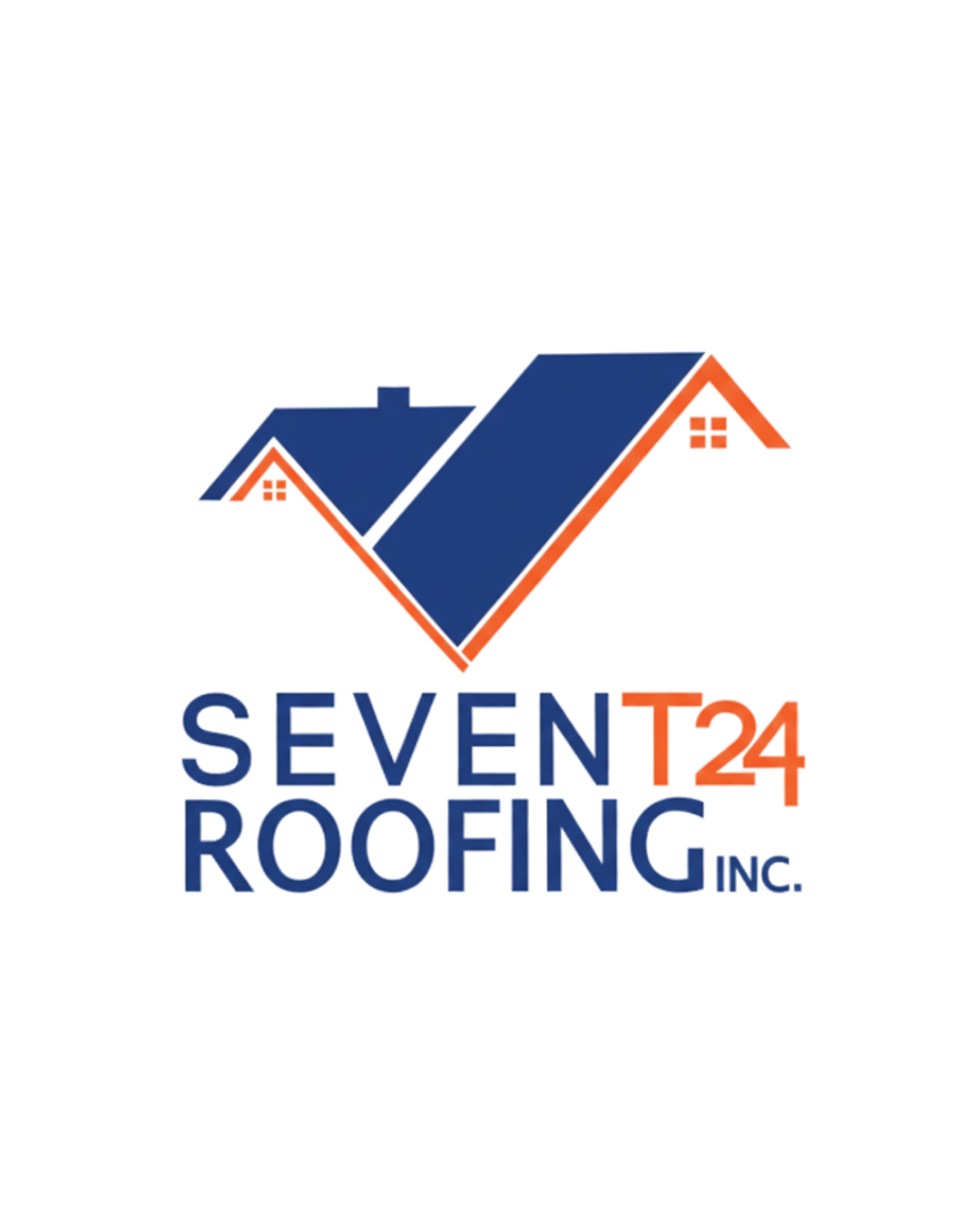 Logo for Seven 24 Roofing Inc featuring a stylized house roof in blue and orange with the company name in blue and orange text.